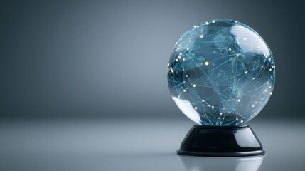 Glass globe with interconnected network of lines representing global connectivity and real-time economic monitoring