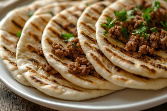 AI image Grilled flatbreads with seasoned ground meat and fresh herbs culinary delight
