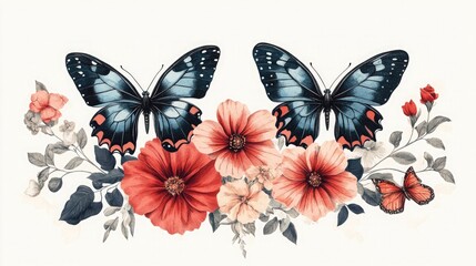 Vintage Butterfly Collage with Girly Aesthetic in Retro Bitmap Style for Poster or T-shirt