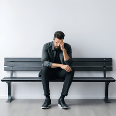 Isolated man sitting alone, showing signs of sadness, detachment, or emotional fatigue