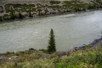 autumn landscape with mountains and gorges in the Altai Mountains.
