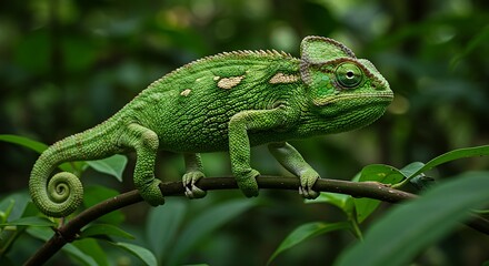 Green chameleon on branch