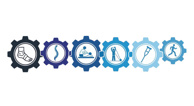 Physiotherapy icons set, rehabilitation and medical treatment concept