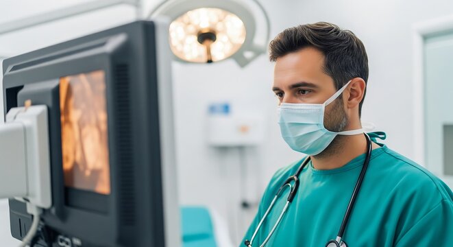 Surgeon Reviewing Scan in Operating Room - Powered by Adobe