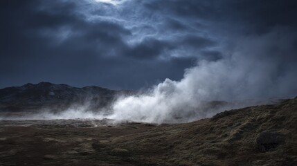 Fototapeta premium Geothermal Landscape with Stormy Clouds