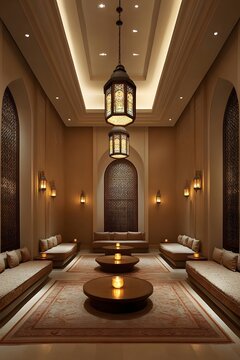 AI image Refined interior with neutral tones and Arabic design influences in a spacious relaxing
