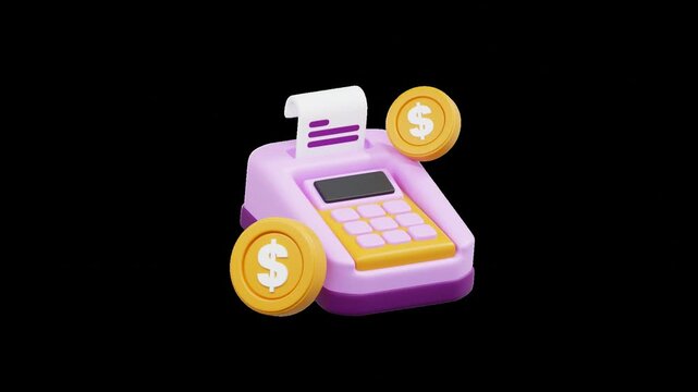 Cute Cash Register Transaction Animation with Gold Dollar Coins