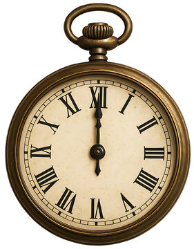 Pocket watch showing midnight, vintage style, 