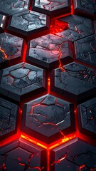 Abstract hexagons with red glow