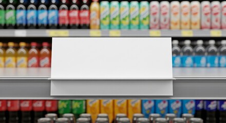 Blank White Shelf Talker Sign Mockup in Grocery Store Aisle.