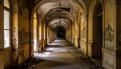 Obraz premium Decaying hallway in an abandoned building