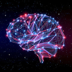 Abstract Digital Brain Network with Stars and Nebula Background mind isolated on a transparent background
