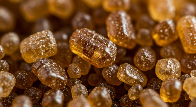 Brown sugar crystals macro close-up