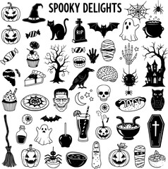 Halloween Spooky Delights Vector Icon Set - Creepy Collection of Holiday Elements