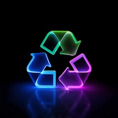 Glowing Recycling Symbol with Blue Green and Pink Neon Light recycle environment isolated on a transparent background