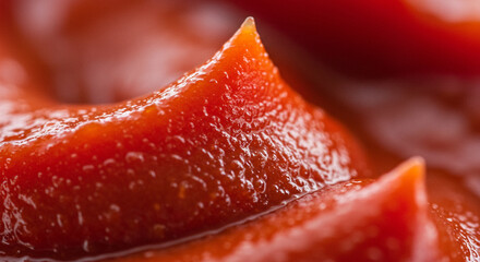 Tomato paste glossy texture, macro close-up