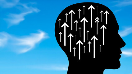 Silhouette Head With Upward Arrows Symbolizing Growth And Ideas head silhouette human head isolated on a transparent background