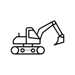 Naklejka premium Excavator machine with hydraulic arm on tracks in simple line art 