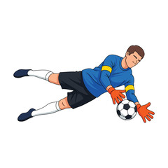 High-Quality Flat Vector: Soccer Goalkeeper Diving Save, Dynamic Action Pose Vector Illustration