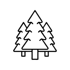 Three evergreen trees in simple line art style  