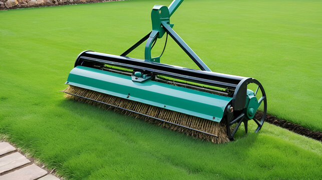 Removing dead grass after winter, spring care of grass, rural garden concept, Debris Left Over by an mechanical Lawn dethatcher, dry grass maintenance. Nature background, climate change