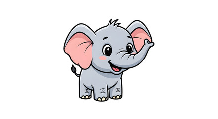 Fototapeta premium Adorable cartoon elephant with big ears and a trunk raised in a cheerful pose, perfect for children's content and designs