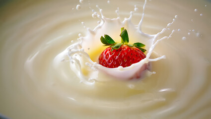 Strawberry Splashing into Milk with Creamy Swirls 94f7a36903eb image isolated on a transparent background