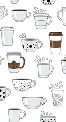 Fototapeta premium A delightful collection of various illustrated coffee cups and mugs.