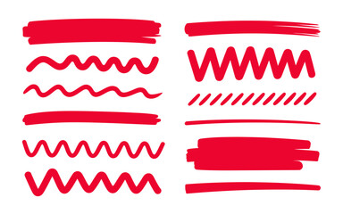 Collection of red brush strokes and wavy lines vector graphics scalable for design projects silhouette vector illustration white background