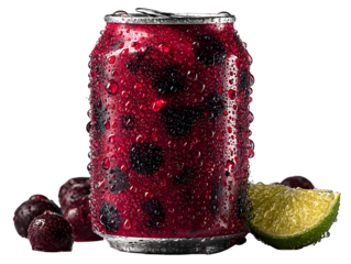 3D ruby red beetroot energy drink in ribbed glass with pixel swirl label and condensation details, isolated on transparent background with no shadow