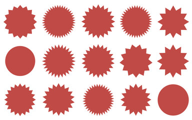 Collection of red starburst and circle shapes vector graphics for design projects silhouette vector illustration white background