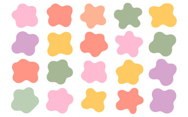 Vector graphic grid of twenty irregular shapes in various soft pastel colors silhouette vector illustration white background