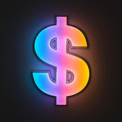 Glowing Dollar Sign with Pink Blue and Yellow Gradient on Dark Background money currency isolated on a transparent background