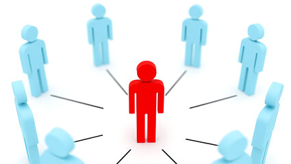 Red Leader Surrounded by Blue Followers Concept on White Background leadership group isolated on a transparent background