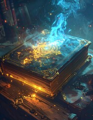 Magical ancient book glowing with energy