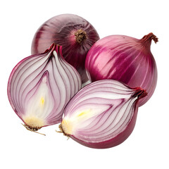 Red onion bulbs and halves fresh organic vegetable cooking ingredient healthy food source still life close up shot