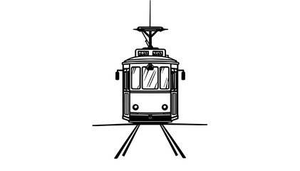 Front view illustration of a tram vehicle in urban setting