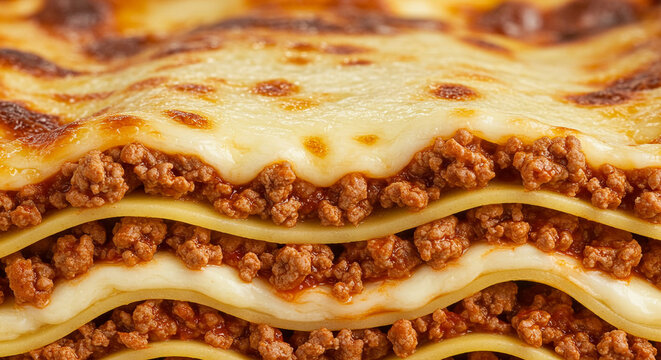 Lasagna layers with sauce, macro close-up