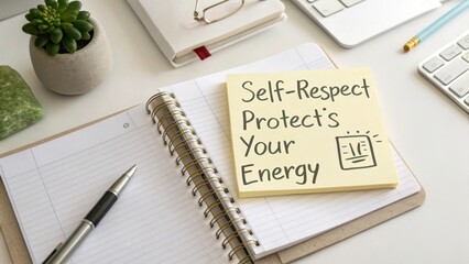 Self Respect Message on a Sticky Note at a Clean Workspace