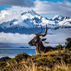 Majestic deer in a mountainous landscape