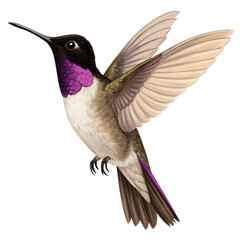 Isolated costa's hummingbird flying with wings spread illustration on a black background image