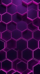 Stunning modern 3D hexagon pattern with vibrant neon purple glow, perfect for technology, design, and futuristic concepts