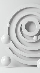 Obraz premium Abstract circular design with floating spheres creates a clean, modern, and sophisticated visual for technology or science concepts.