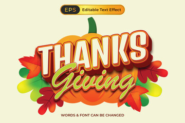 Thanksgiving text effect with pumpkin and leaves