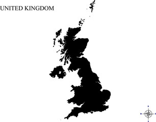 UK Map Black Borderless Vector, United Kingdom Map in Black Color