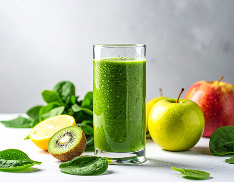 Imagen para campa&ntilde;as de nutrici&oacute;n saludable, marketing wellness: un smoothie verde fresco y natural que transmite vitalidad, estilo de vida sana consciente y energ&iacute;a positiva