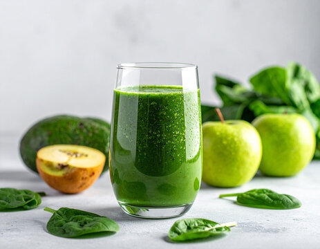Imagen para campa&ntilde;as de nutrici&oacute;n saludable, marketing wellness: un smoothie verde fresco y natural que transmite vitalidad, estilo de vida sana consciente y energ&iacute;a positiva