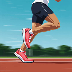 Runner's Legs in Mid-Stride with New Vibrant Fitness Sneakers on Outdoor Track - Flat 2D Vector for Dynamic Movement and Sport