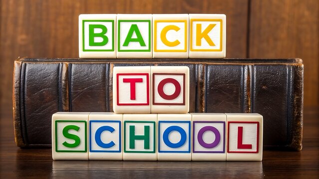 Colorful back to school blocks arranged on old book
