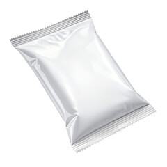 White blank foil sachet packaging mockup template for food product design and branding presentation use case